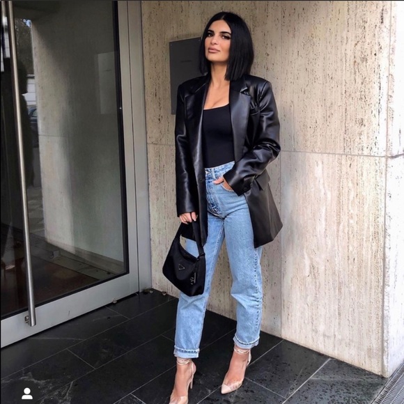 zara leather blazer